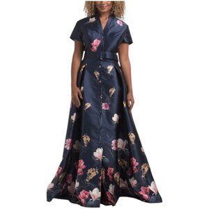 RENE BY RENE RUIZ Cap Sleeve Floral Mikado Gown With Belt